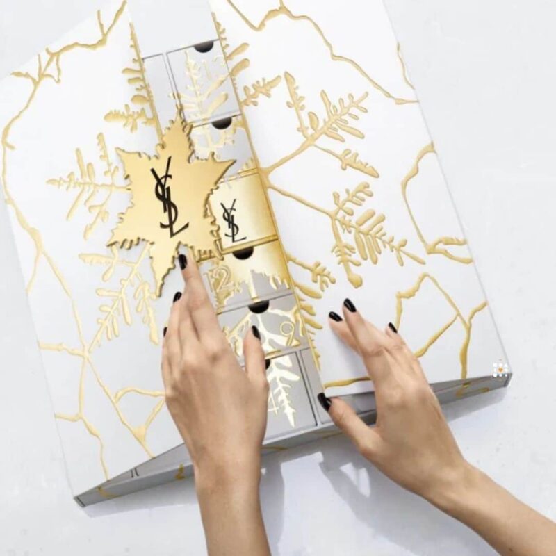 YSL advent calendar 2023 elegantly presented in a white and gold luxurious squared box