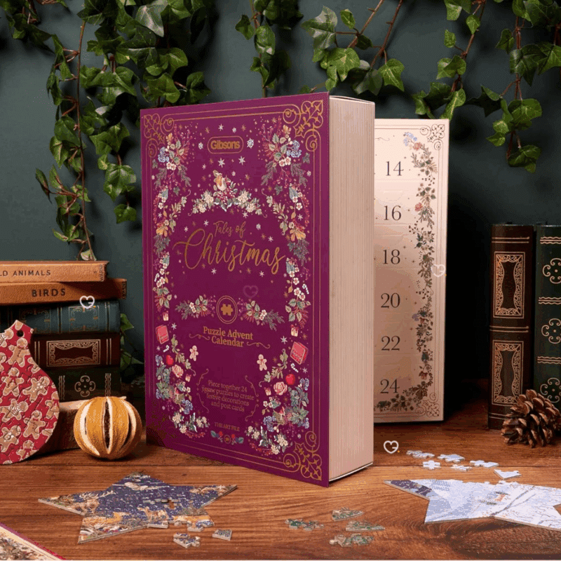 gibsons puzzle advent calendar 2025 with 24 festive mini jigsaw puzzles