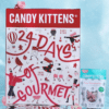 Unleash your taste buds with the Candy Kittens Advent Calendar 2023 including 24 flavorful vegan candies. Presented in a white and red rectangular box with strawberry watermelon and iceskating figures illustrations