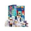 Kiehl’s Limited Edition Advent Calendar presented in a playful square box with vivid colors of blue, red and yellow