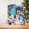 Kiehl’s Limited Edition Advent Calendar presented in a playful square box with vivid colors of blue, red and yellow