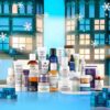 Kiehl’s Limited Edition Advent Calendar presented in a playful square box with vivid colors of blue, red and yellow