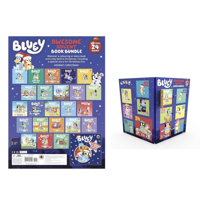 Bluey Book advent calendar inlcudes 24 mini stories and coloring books, presented in a Bluey inspired blue box