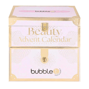 Bubble T Advent Calendar 2025 with 24 bath and body treats like masks, scrubs and lotions in festive packaging for beauty lovers.