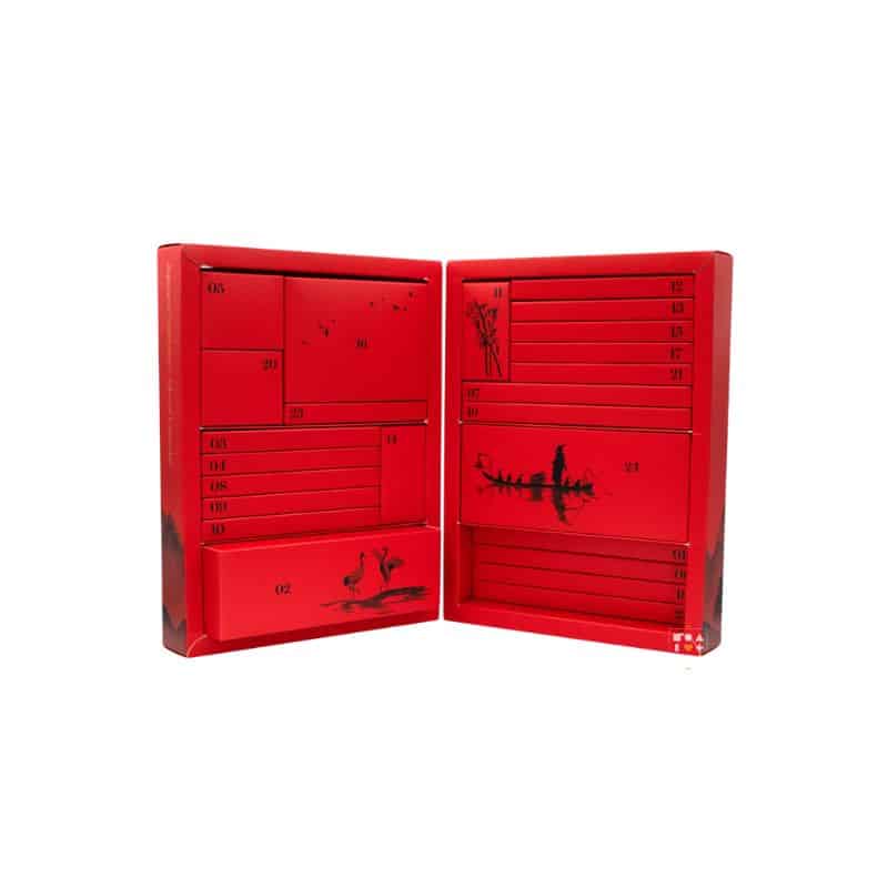 Cult Pens wonder advent calendar 2023 brings 23 high quality stationary instruments for artists and writers, packaged in a Japanese-inspired red rectangular box