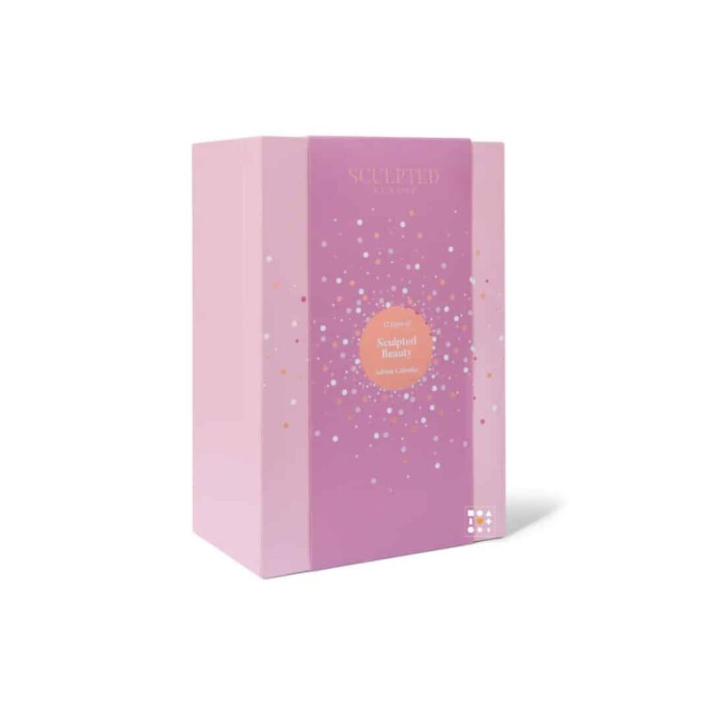 Sculpted by Aimee advent calendar 2023 bringing 12 days of beauty products presented in a charming pink rectangular box