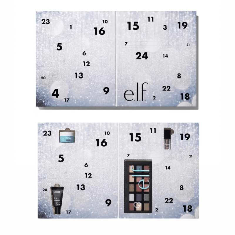 Elf Cosmetics Advent Calendar 2025 with 24-day makeup and skincare treats in festive pink‑gold packaging, perfect for beauty enthusiasts.