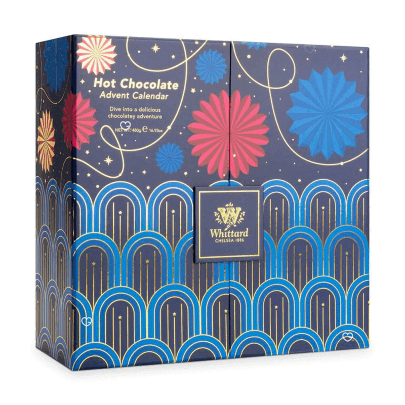 Whittard Hot Chocolate Advent Calendar 2025, it's 24 days of hot chocolate with 12 flavours to discover like Pudding, Mint and Salted Caramel