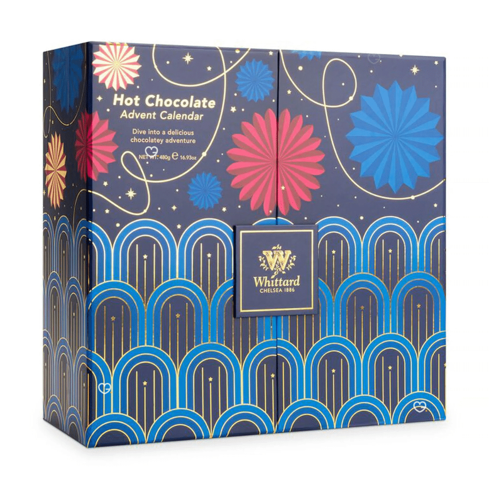 Whittard Hot Chocolate Advent Calendar 2025, it's 24 days of hot chocolate with 12 flavours to discover like Pudding, Mint and Salted Caramel