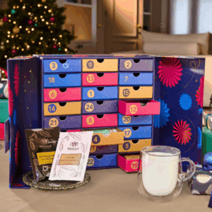 Whittard Hot Chocolate Advent Calendar 2025, it's 24 days of hot chocolate with 12 flavours to discover like Pudding, Mint and Salted Caramel