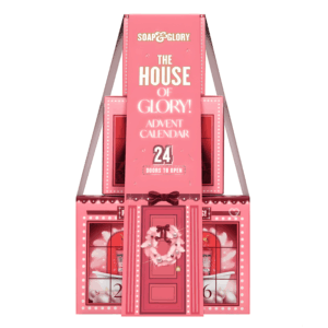 Soap & Glory Advent Calendar 2025 with 24 mini skincare and bodycare treats in pink festive packaging, perfect for beauty-loving women.