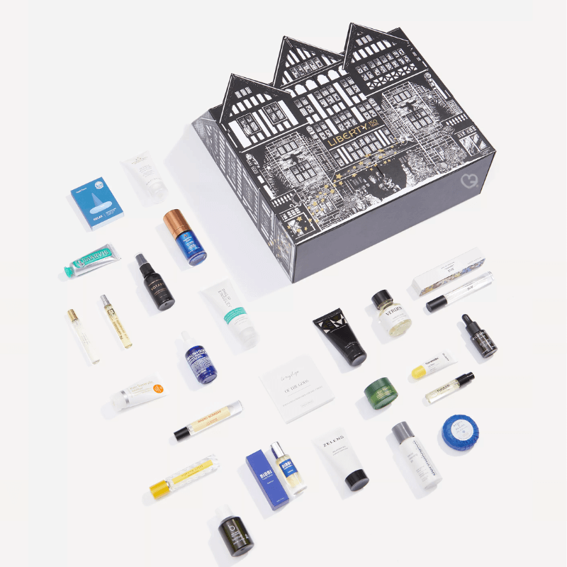 Liberty Men's Advent Calendar 2025 with 25 luxury grooming and skincare products, including 15 full-size items, ideal for style-conscious men.