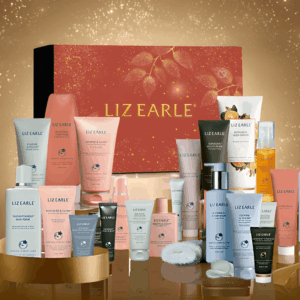 Liz Earle Advent Calendar 2025 in festive green design with 24 skincare icons, full sizes and luxury minis.
