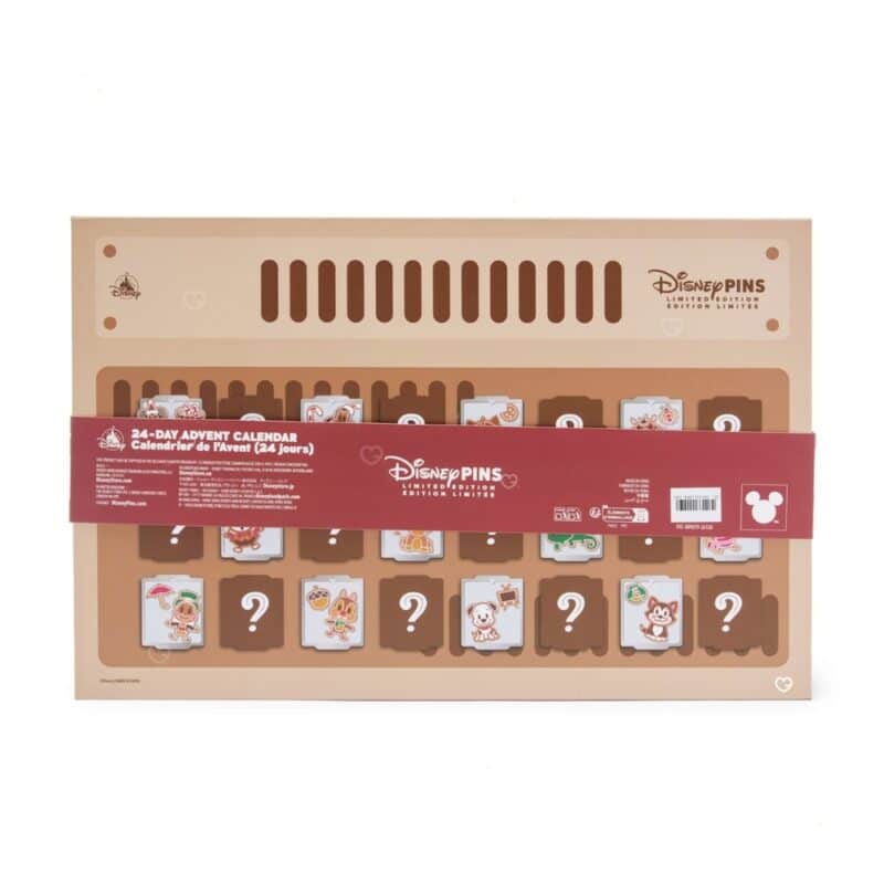 Back of the Disney Mystery Pin Advent Calendar 2026 box showing the Disney Pin Trading limited edition panel