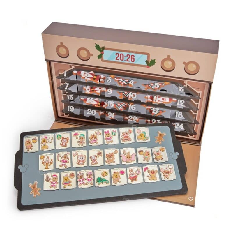 Foam display tray from the Disney Mystery Pin Advent Calendar laid out with the 24 collectable pins