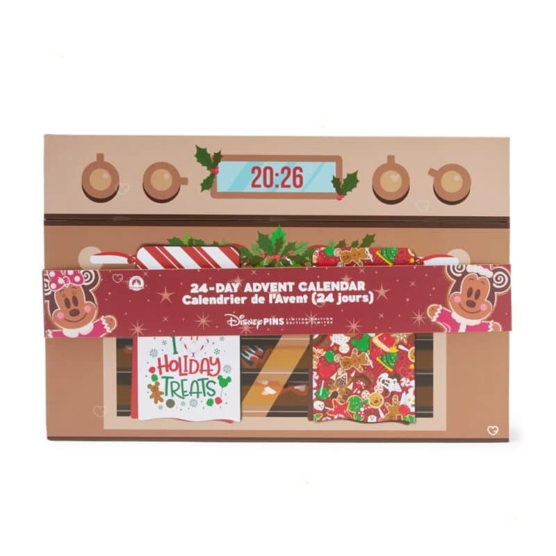 Disney Mystery Pin Advent Calendar 2026 closed, a retro oven-shaped case with its display frozen on 20:26