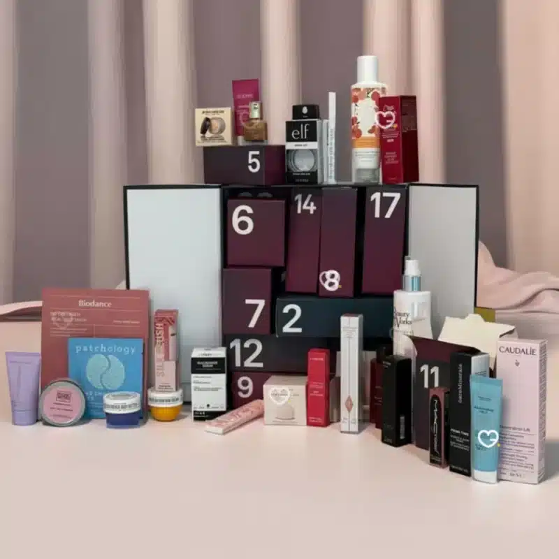 Asos - Face + Body Advent Calendar 2025 with 25 beauty treats including skincare, makeup, haircare and accessories for beauty lovers.