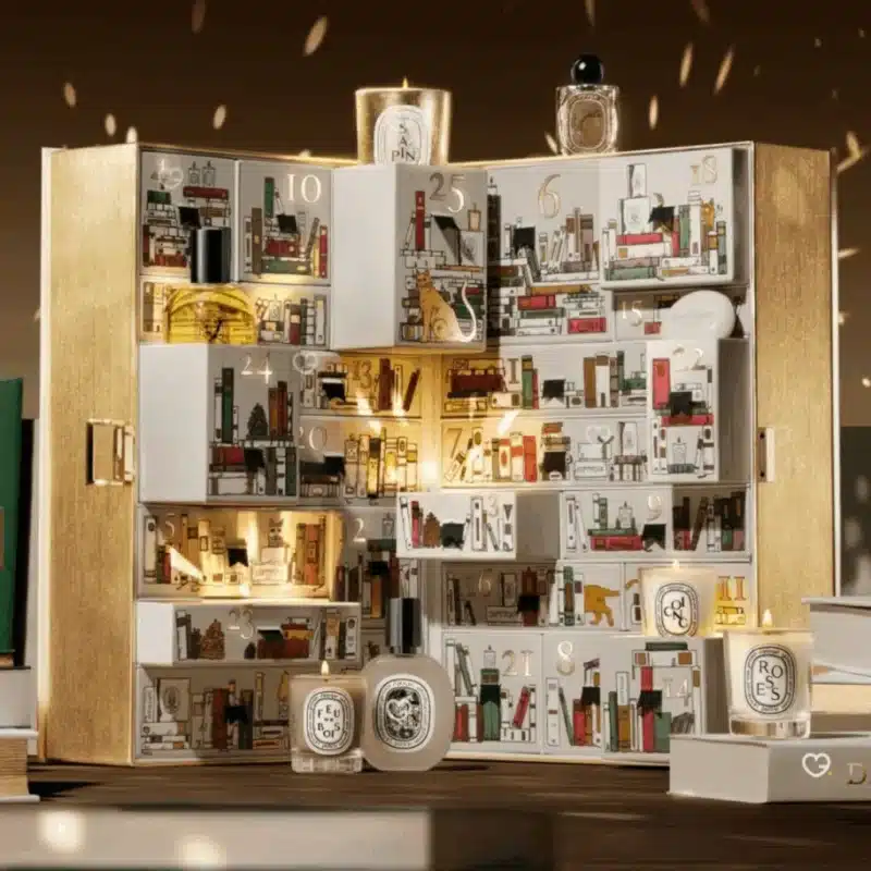 Diptyque Advent Calendar 2025 with 25 luxury mini perfumes, body care, scented candles and décor, perfect for style-conscious gift givers.