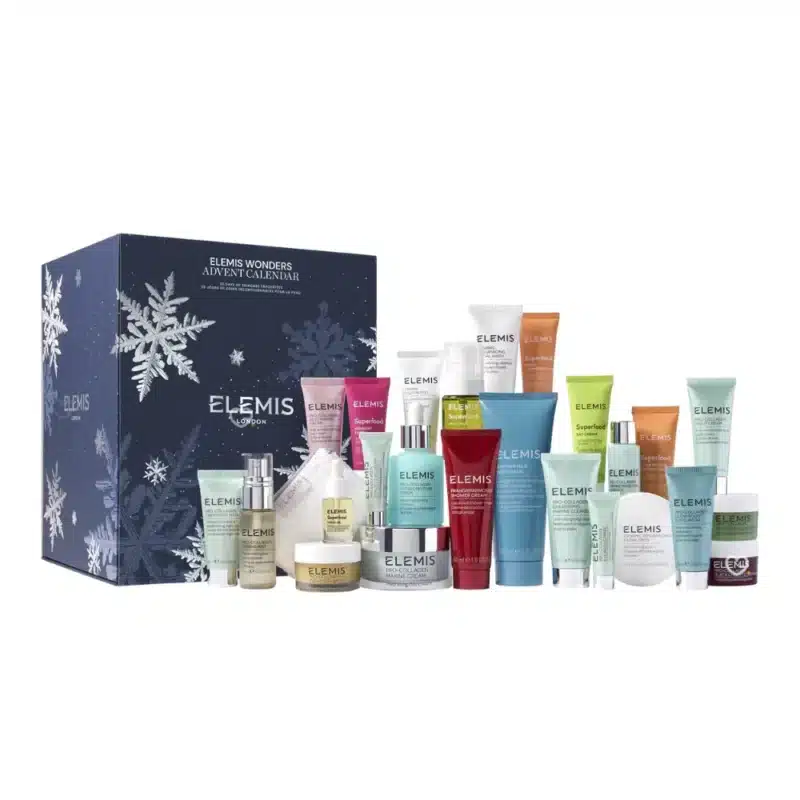 Elemis Advent Calendar 2025 with 25 luxury skincare treats, including Pro-Collagen icons, for women seeking festive self-care.