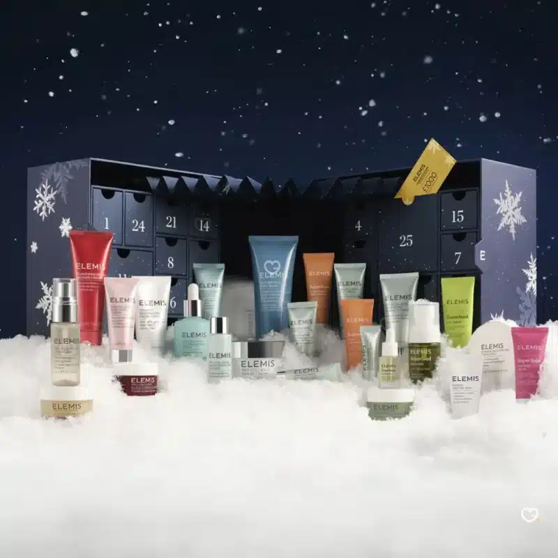 Elemis Advent Calendar 2025 with 25 luxury skincare treats, including Pro-Collagen icons, for women seeking festive self-care.