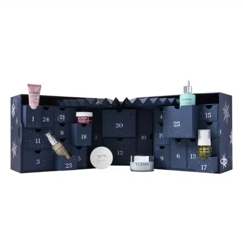 Elemis Advent Calendar 2025 with 25 luxury skincare treats, including Pro-Collagen icons, for women seeking festive self-care.