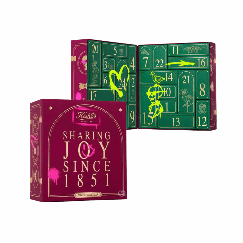 Kiehl's Advent Calendar 2025 with 24 bestselling skincare essentials including Ultra Facial Cream, masks and moisturisers, perfect for beauty lovers.