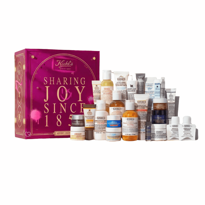 Kiehl's Advent Calendar 2025 with 24 bestselling skincare essentials including Ultra Facial Cream, masks and moisturisers, perfect for beauty lovers.