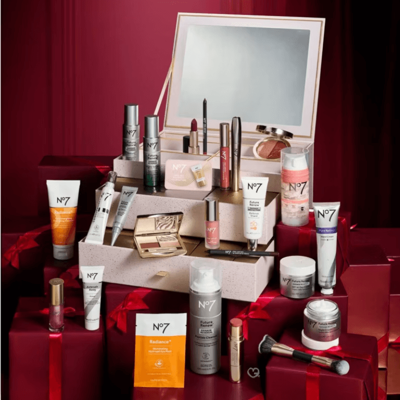 No7 Ultimate Advent Calendar 2025 with 25 full-size skincare and makeup favourites from the Future Renew range, perfect for beauty lovers.