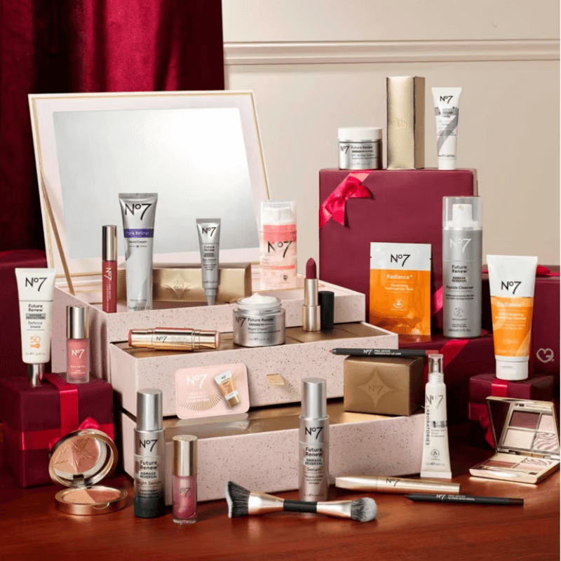 No7 Ultimate Advent Calendar 2025 with 25 full-size skincare and makeup favourites from the Future Renew range, perfect for beauty lovers.