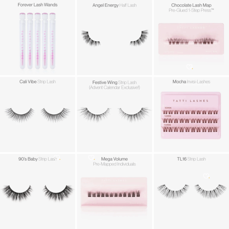 Tatti Lashes Advent Calendar 2025 consists of a range of Tatti’s most popular lash styles, in a chic, blush-pink box