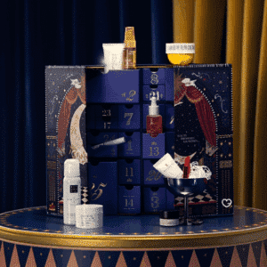John Lewis advent calendar 2025 - includes 36 full and deluxe-size beauty products packaged in a beautiful navy blue box with cabaret atmosphere