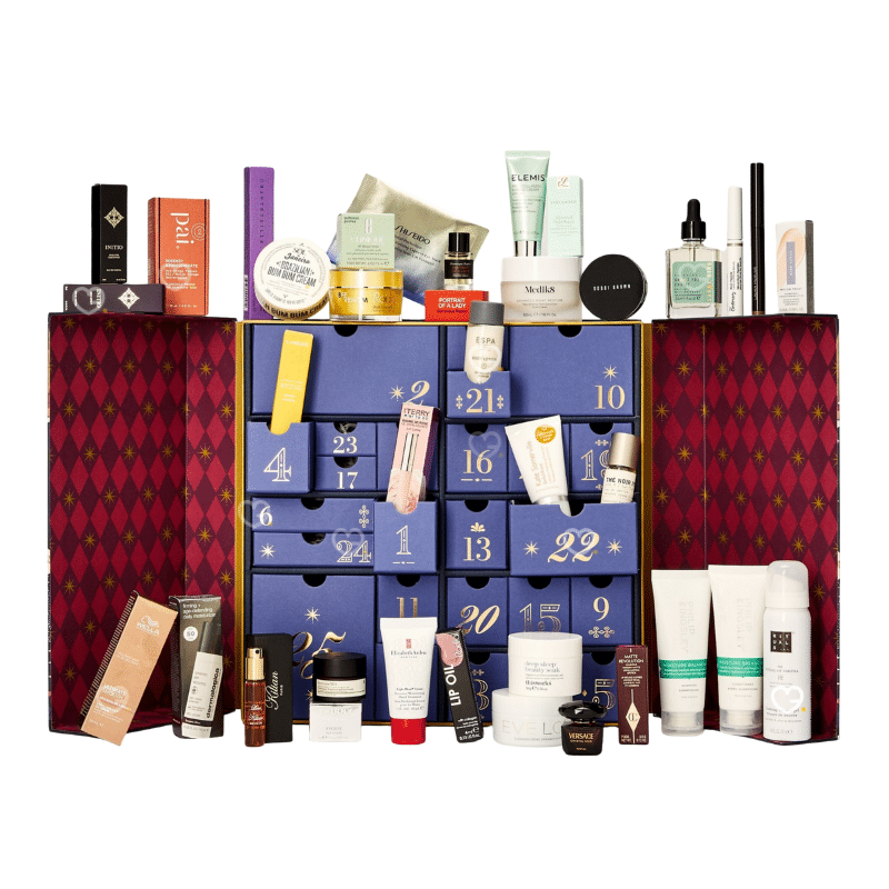 John Lewis advent calendar 2025 - includes 36 full and deluxe-size beauty products packaged in a beautiful navy blue box with cabaret atmosphere