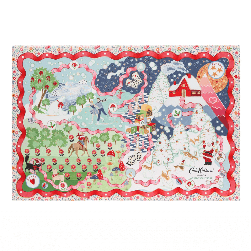 Cath Kidston Advent Calendar 2025 with 24 vegan beauty treats, floral packaging and festive board game design, perfect for women who love seasonal self-care.