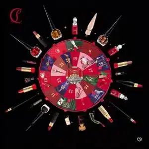 Christian Louboutin Advent Calendar 2025 with 24 luxury beauty treats including perfumes, lipsticks, nail polish and charms for affluent beauty lovers.