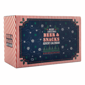 John Lewis Beer & Snack Advent Calendar 2025 with 24 craft beers and gourmet snacks in festive packaging, perfect for adult beer lovers.