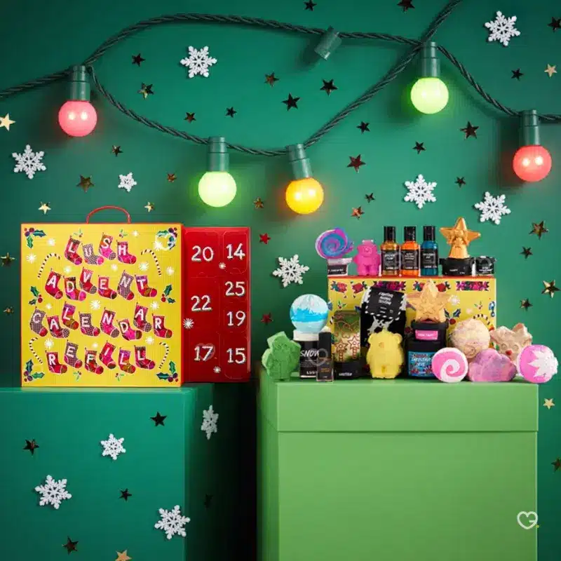 Lush Advent Calendar 2025 with 25 hand-selected beauty treats in vibrant festive packaging, perfect for ethical self-care gift buyers.