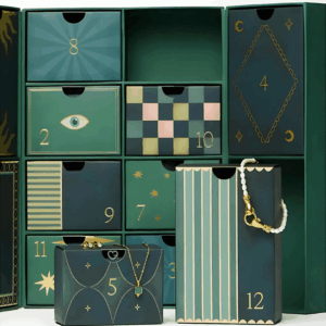 Missoma Advent Calendar 2025 in festive box with 12 jewellery pieces and a £50 gift card for seasonal gifting.