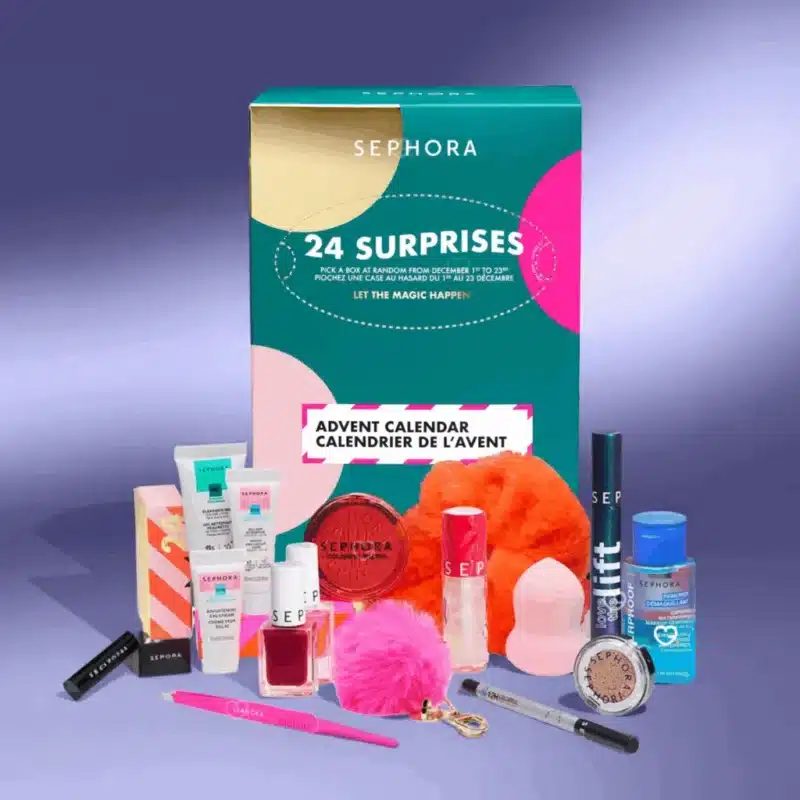 Sephora Collection Advent Calendar 2025 with 24 festive beauty surprises in makeup, skincare, bath treats and accessories, perfect for beauty lovers.
