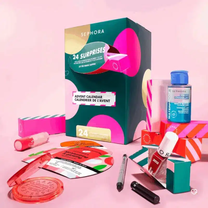 Sephora Collection Advent Calendar 2025 with 24 festive beauty surprises in makeup, skincare, bath treats and accessories, perfect for beauty lovers.