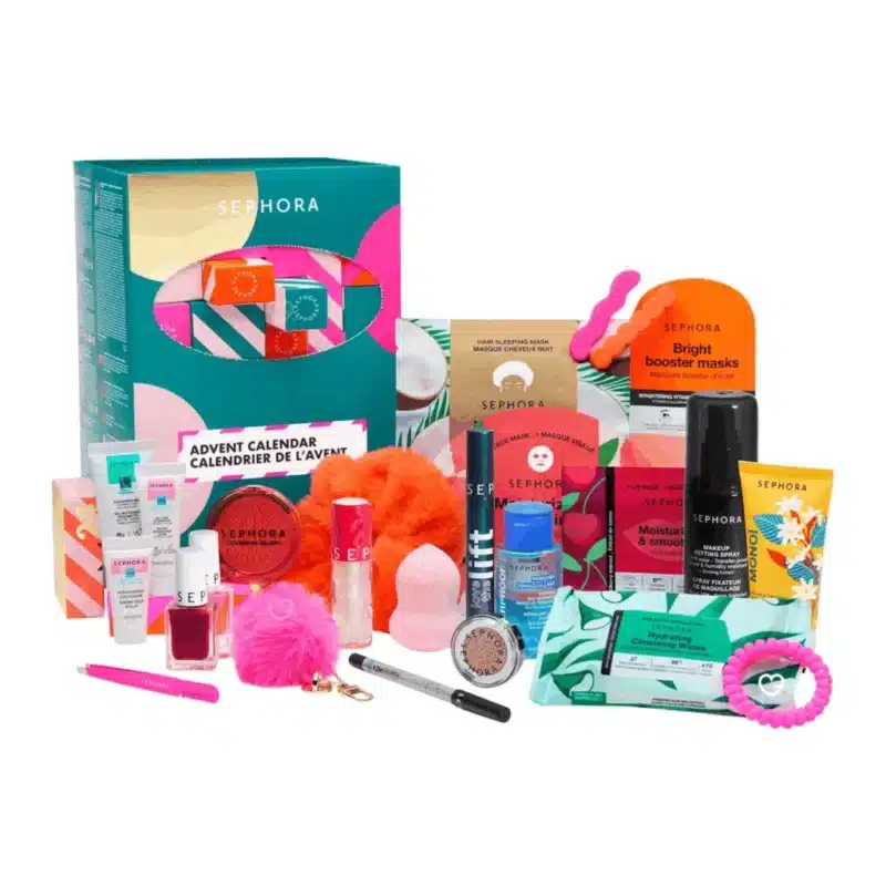 Sephora Collection Advent Calendar 2025 with 24 festive beauty surprises in makeup, skincare, bath treats and accessories, perfect for beauty lovers.