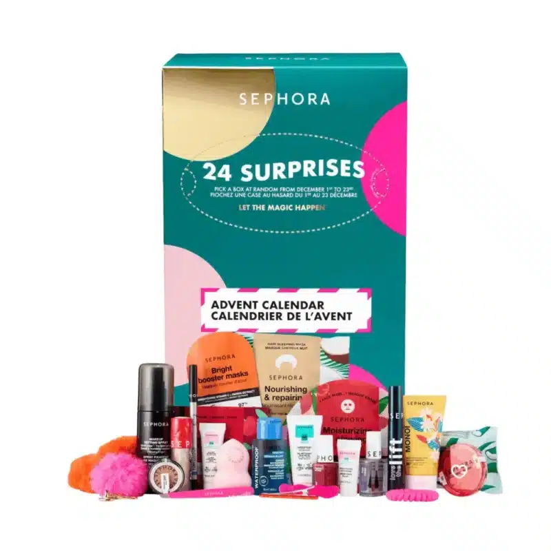 Sephora Collection Advent Calendar 2025 with 24 festive beauty surprises in makeup, skincare, bath treats and accessories, perfect for beauty lovers.