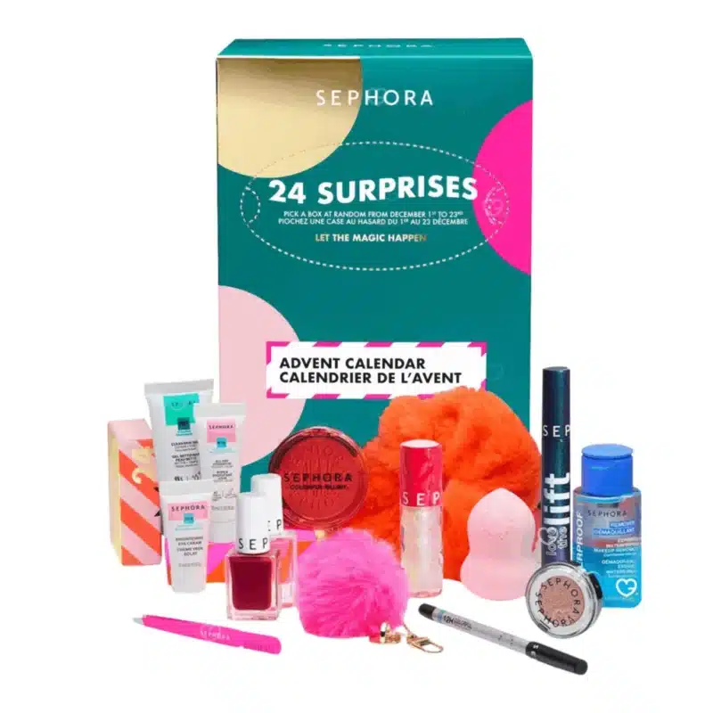 Sephora Collection Advent Calendar 2025 with 24 festive beauty surprises in makeup, skincare, bath treats and accessories, perfect for beauty lovers.