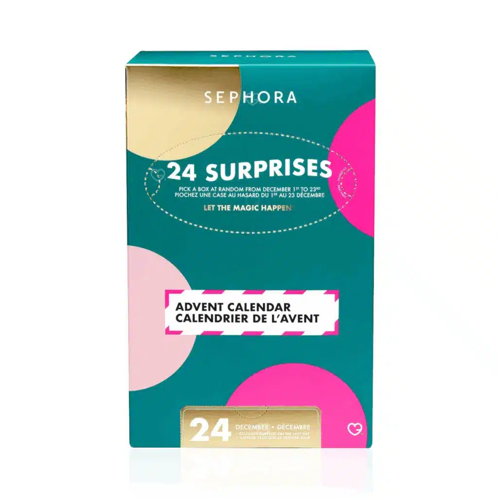 Sephora Collection Advent Calendar 2025 with 24 festive beauty surprises in makeup, skincare, bath treats and accessories, perfect for beauty lovers.