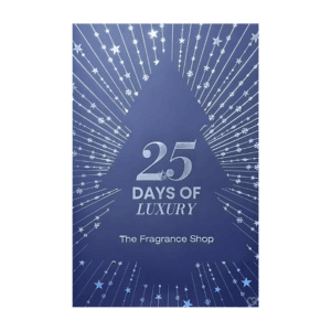 The Fragrance Shop Advent Calendar 2025 in festive blue box with 25 luxury mini perfumes and a gift voucher.