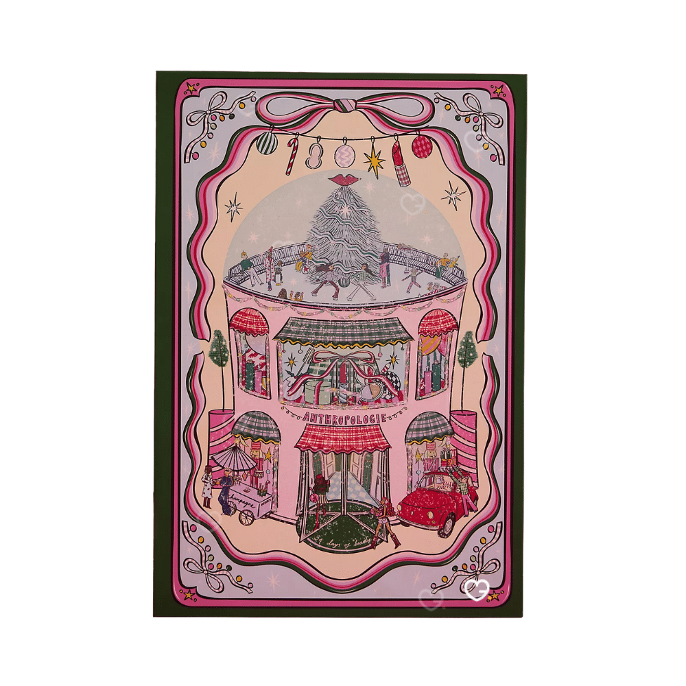 Anthropologie Advent Calendar 2025 with 24 beauty treats, 11 full-sized skincare, fragrance and makeup gifts from brands like L’Occitane, Floral Street, Malin + Goetz, Natasha Denona and WonderSkin, perfect for beauty enthusiasts.