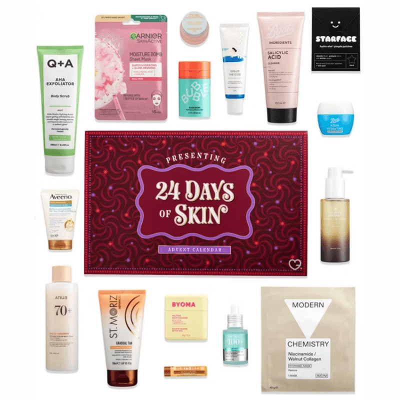 Boots Skincare Advent Calendar 2025 with 24 beauty treats including full-size serums, creams and cleansers for skincare lovers.
