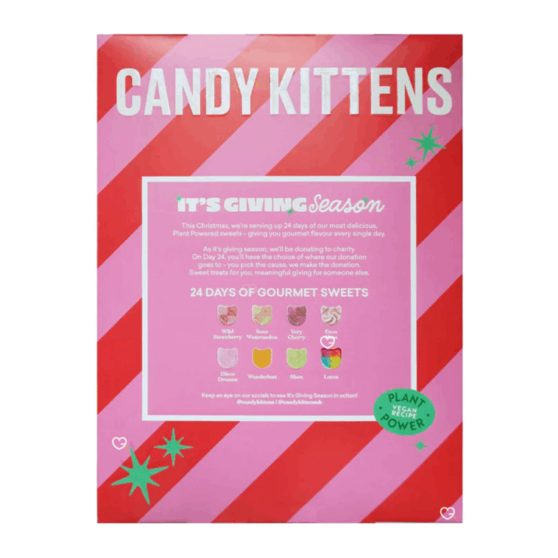 Candy Kitten Advent Calendar 2025 includes 24 daily sweet treat with fruit flavours, all vegan and free from gelatine, palm oil, or artificial flavors