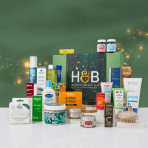 Holland & Barrett Advent Calendar 2025 with 25 natural beauty treats including Cetaphil, Weleda and Q+A, perfect for eco-conscious women.