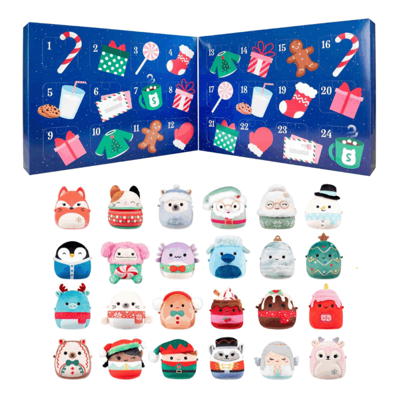 MicroMallows Advent Calendar 2025 presents a vibrant and festive theme, with a blue holiday background covered in snowflakes, ornaments, and playful cartoon-style illustrations.