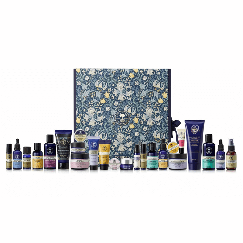 Neal's Yard Remedies Advent Calendar 2025 in blue festive box with 24 organic beauty treats including full-size skincare icons.